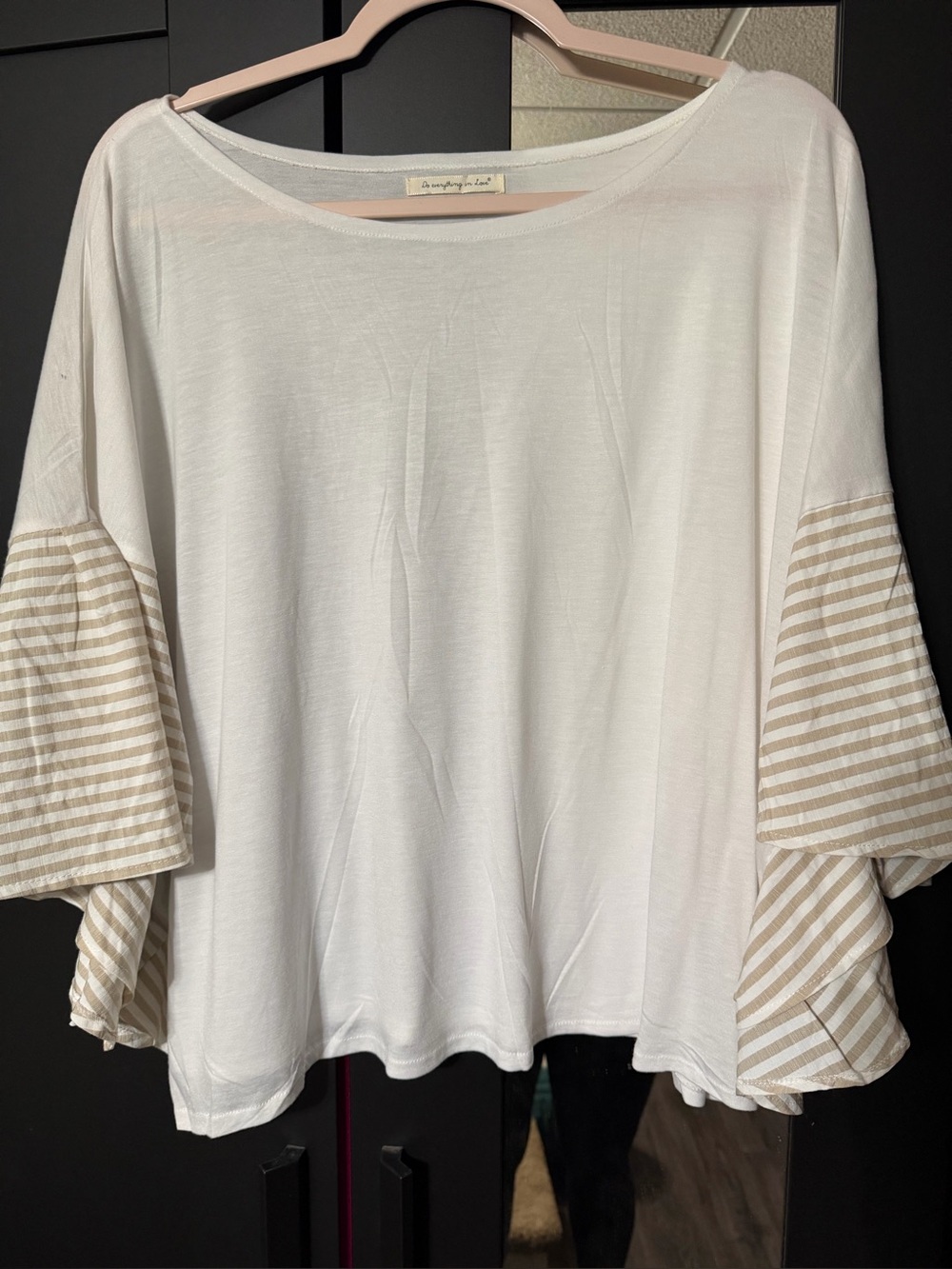 Women’s White Bell Sleeve Top with Striped Accent